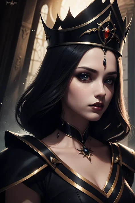 a close up of a woman wearing a crown and a black dress, dark fantasy style art, fantasy art style, a beautiful fantasy empress,...