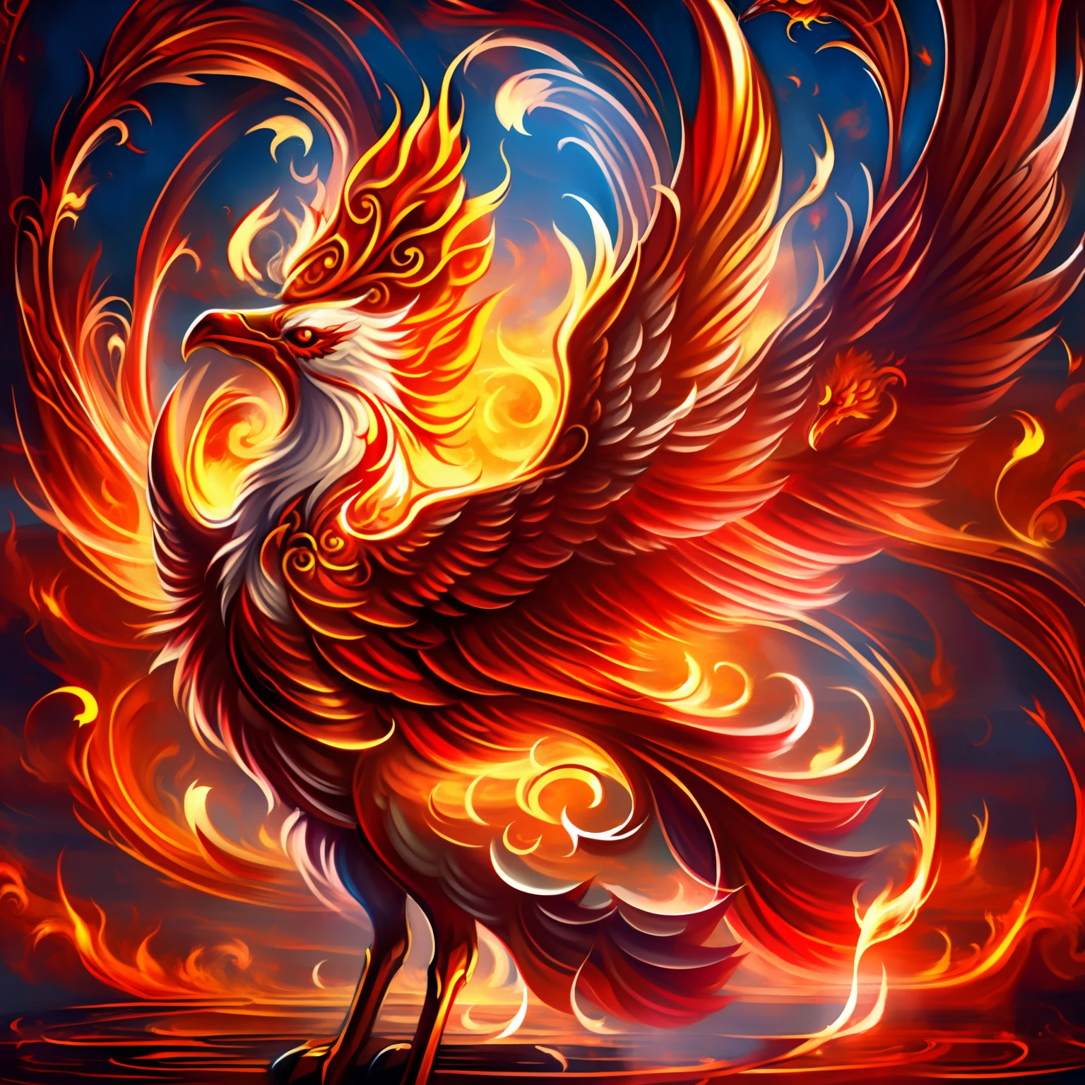 紅鳳凰, 這是吉祥與平安的象徵, 也是忠誠與貞潔的體現, 或是勇敢與智慧的化身, 驅使紅色火焰無盡, 畫得可愛