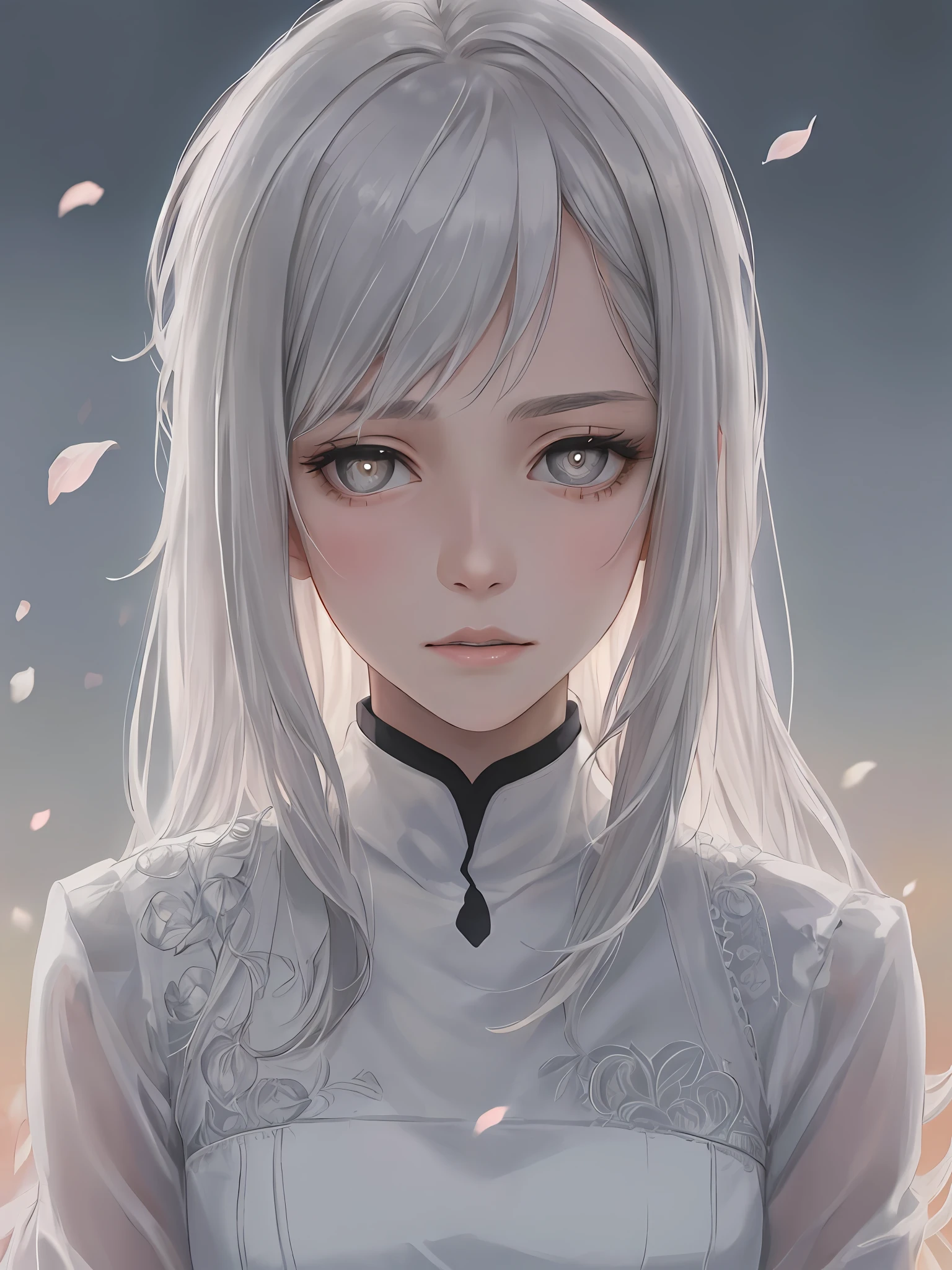 A girl with long white hair and a white blouse - SeaArt AI