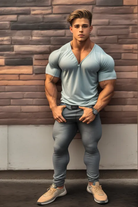 An 18-year-old boy bodybuilder, embodying the perfect fusion of Billy Magnussen and Cody Calafiore, exuding an aura of strength and confidence. Enhanced with HDR technology, this image depicts a true masterpiece.