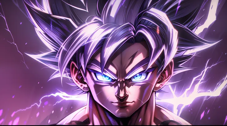 Son Goku transforming into Ultra Instinct surrounded by Violet Aura and ...