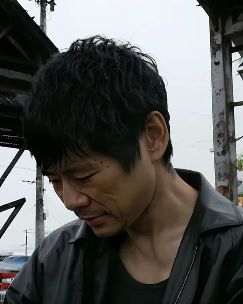 Denji from chansaw man crying in the rain - SeaArt AI