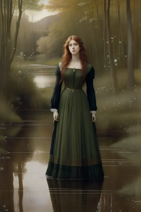 (((Pre-Raphaelite painting))), Willow in a swamp, bruxa celta, feiticeira, salgueiro, luar, Magia Celta, lua crescente.