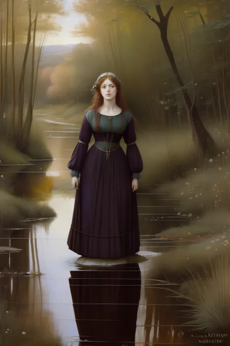 (((Pre-Raphaelite painting))), Willow in a swamp, bruxa celta, feiticeira, foa, Magia Celta, lua crescente.