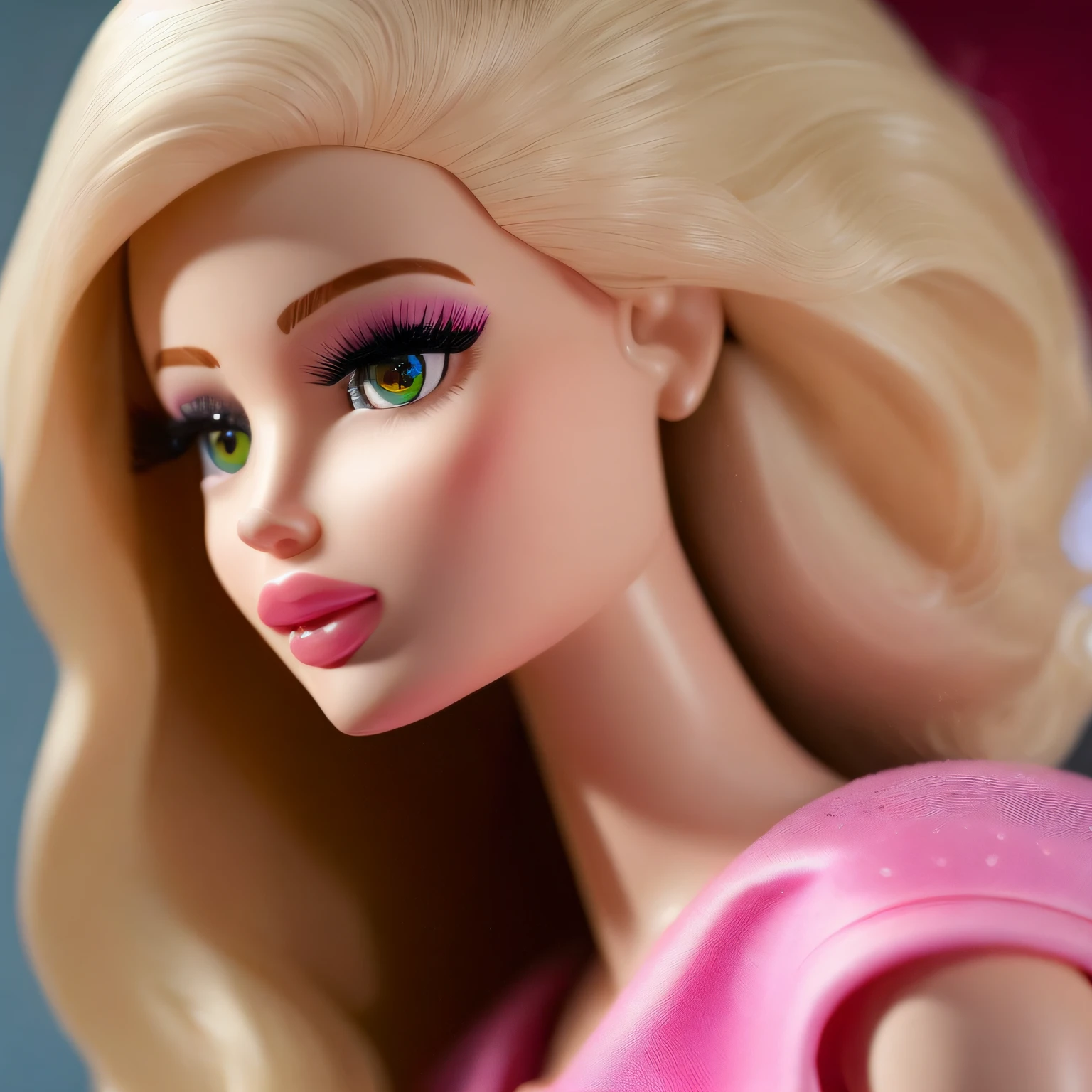 Barbie doll with blonde hair and pink dress with green eyes - SeaArt AI