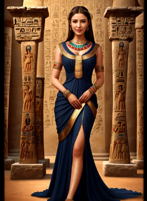 (enchanting egyptian scene), (ultra-realistic 16k resolution), seductive woman with egyptian heritage, adornada com roupas tradi...