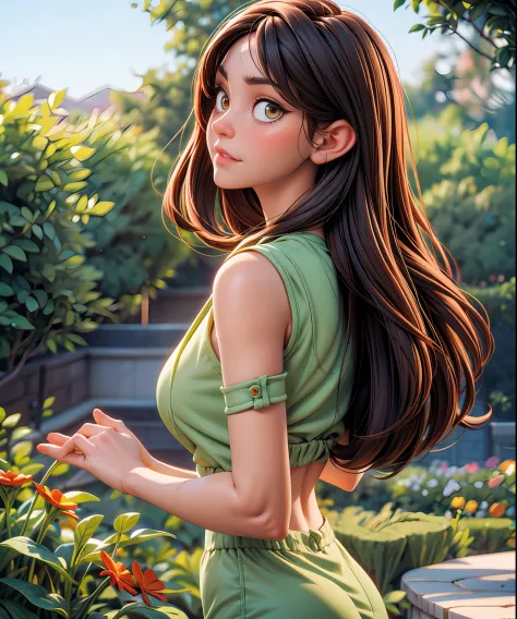 pretty woman, (nice ass), garden background, bokeh background,