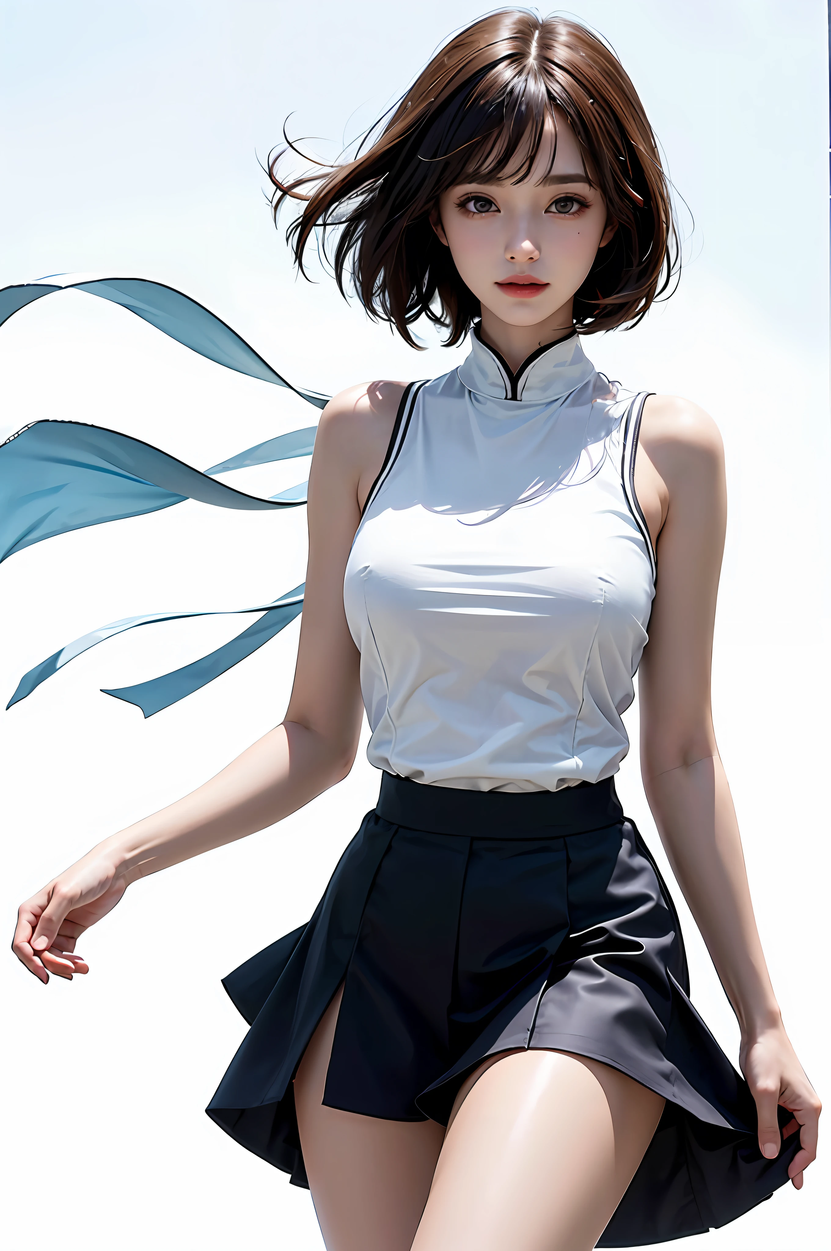 Araffe asian woman in a short skirt and white shirt - SeaArt AI