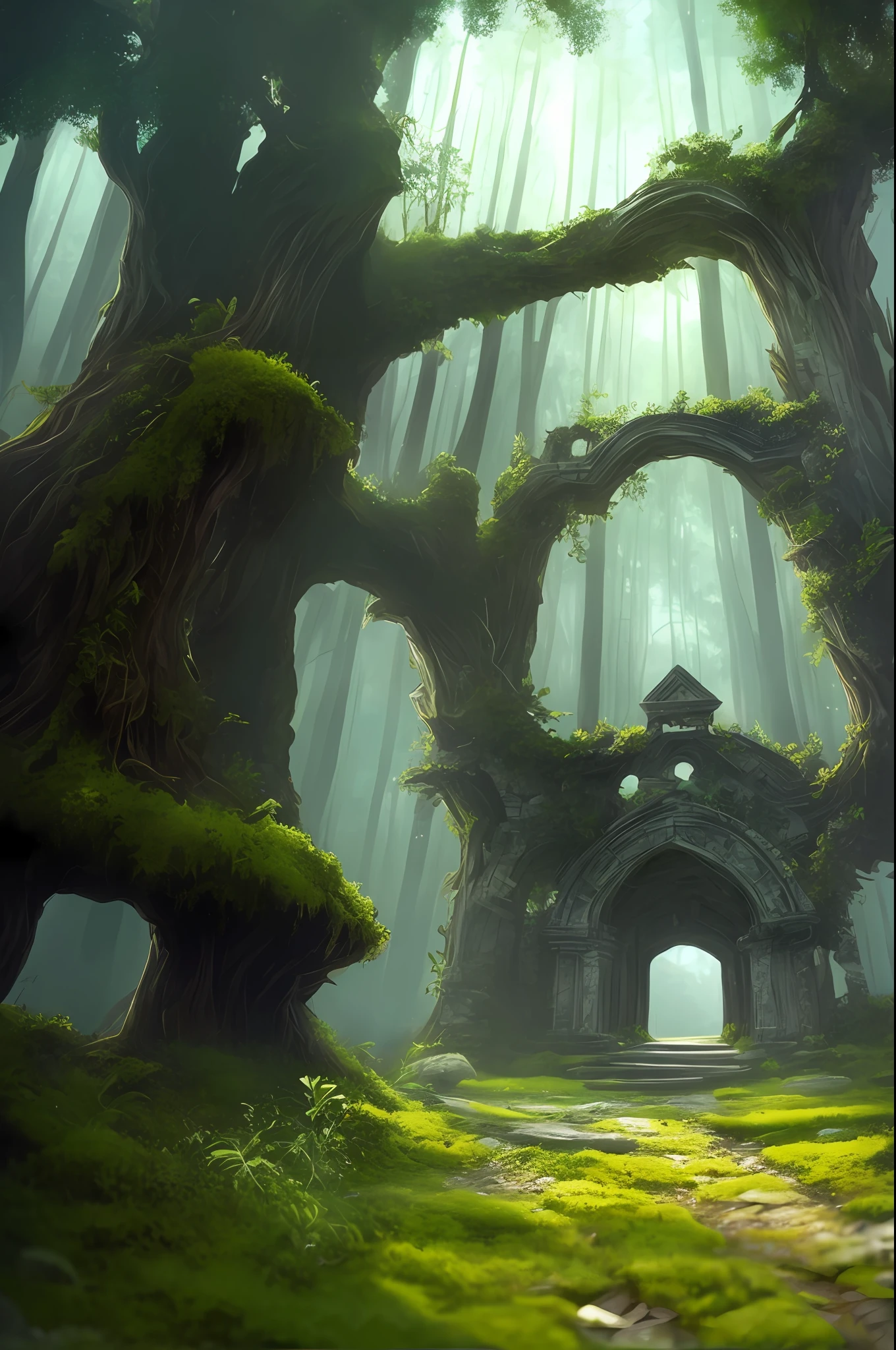 Fantasy magic portal. Portal in the elven forest to another world