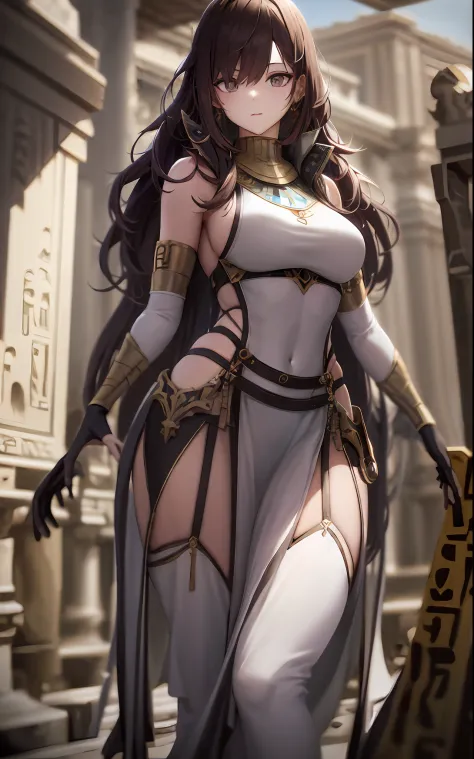((best qualtiy)), ((tmasterpiece)), (the detail:1.4), 3D,Complete body， Beautiful mature woman in ancient Egyptian style，（Exquisite and simple ancient Egyptian costumes，White dress：1.9），（Wheat-colored skin：1.6），（Ancient Egyptian temples，Ancient Egyptian te...