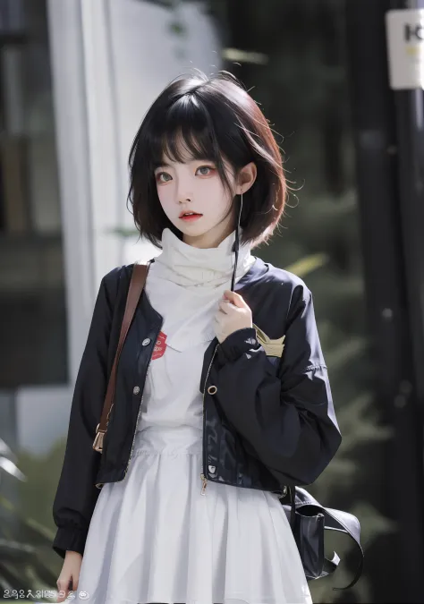 a close up of a woman wearing a jacket and skirt, dressed with long fluent clothes, ulzzang, 8k)), , trending on cgstation, saki...