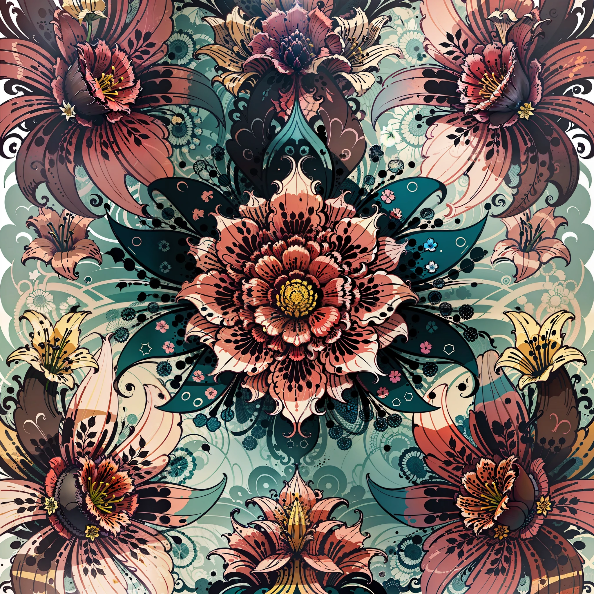 papel tapiz de flor de lirio abstracto, estilo vectorial, salpicaduras de tinta, vistoso, Intrincado