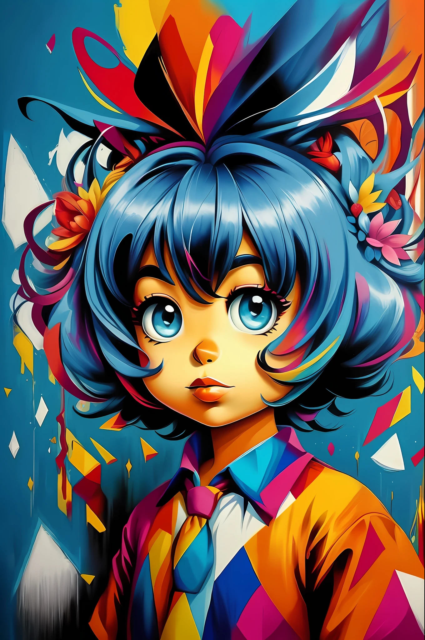 A close up of a painting of a girl with a colorful hat - SeaArt AI