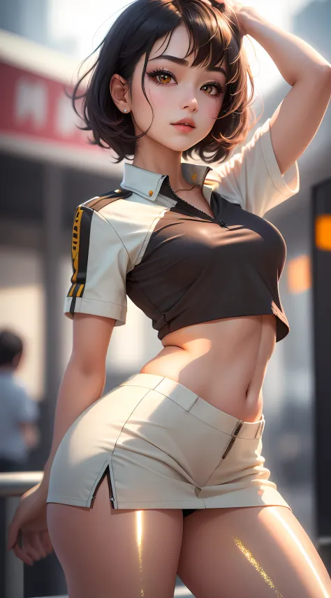 1girl, 独奏, Sexy outfit，Bright colors, tmasterpiece, Best quality at best, realisticlying, ultra - detailed, (shiny skins, perspi...