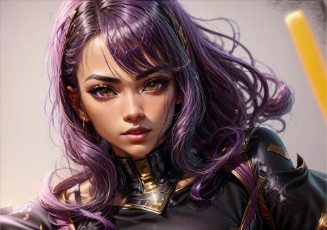 there is a woman with purple hair and a black top, artgerm. high detail, artgerm extremamente detalhado, modelo ig | artgerm, re...