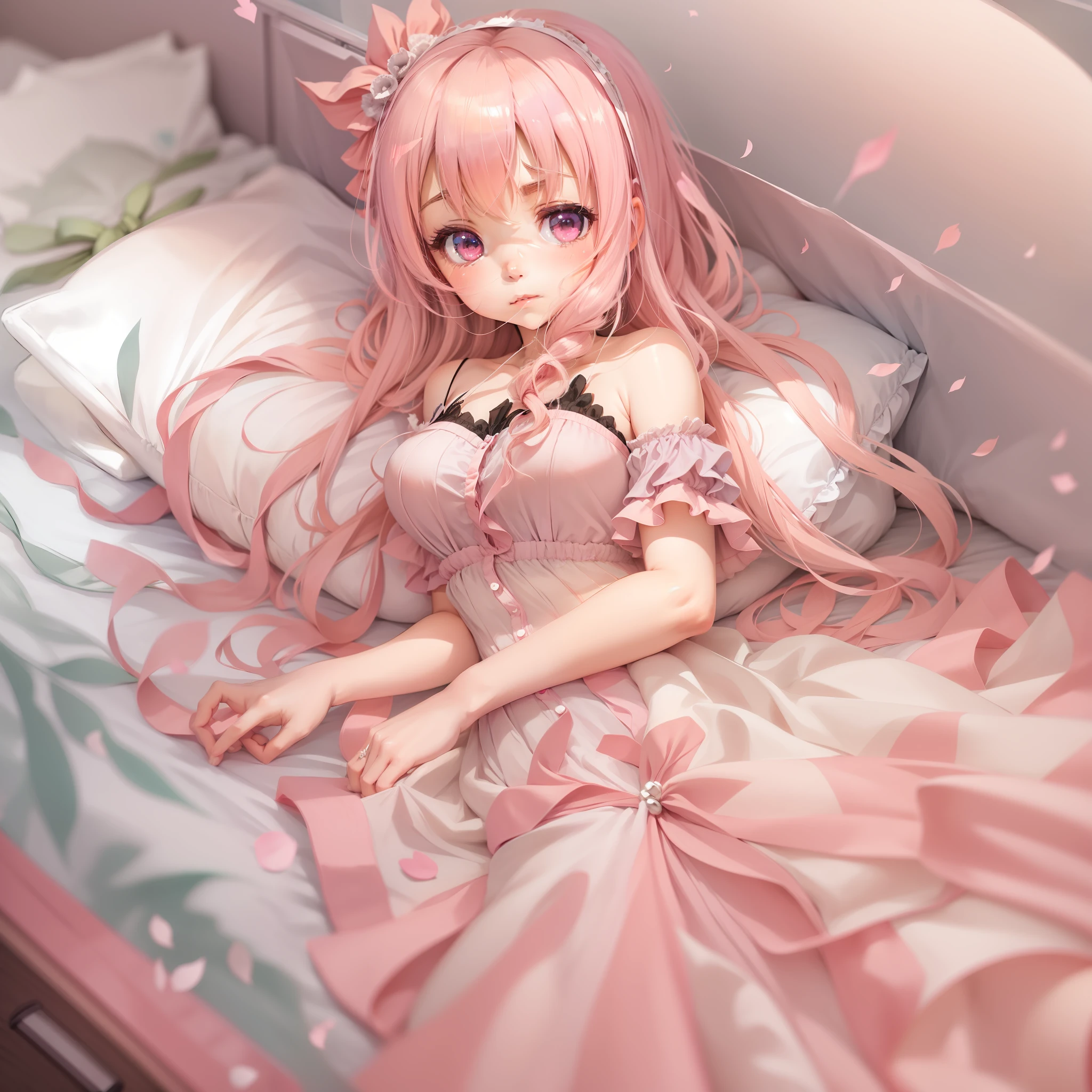 anime girl in pink dress laying on bed, loli in dress, hanayamata, splash art anime loli, ecchi, anime goddess, seductive anime girl, shirabii, cute anime waifu in a nice dress, shoujo manga, ecchi anime style, epic light novel art cover, marisa kirisame, small curvy loli, ((ecchi))