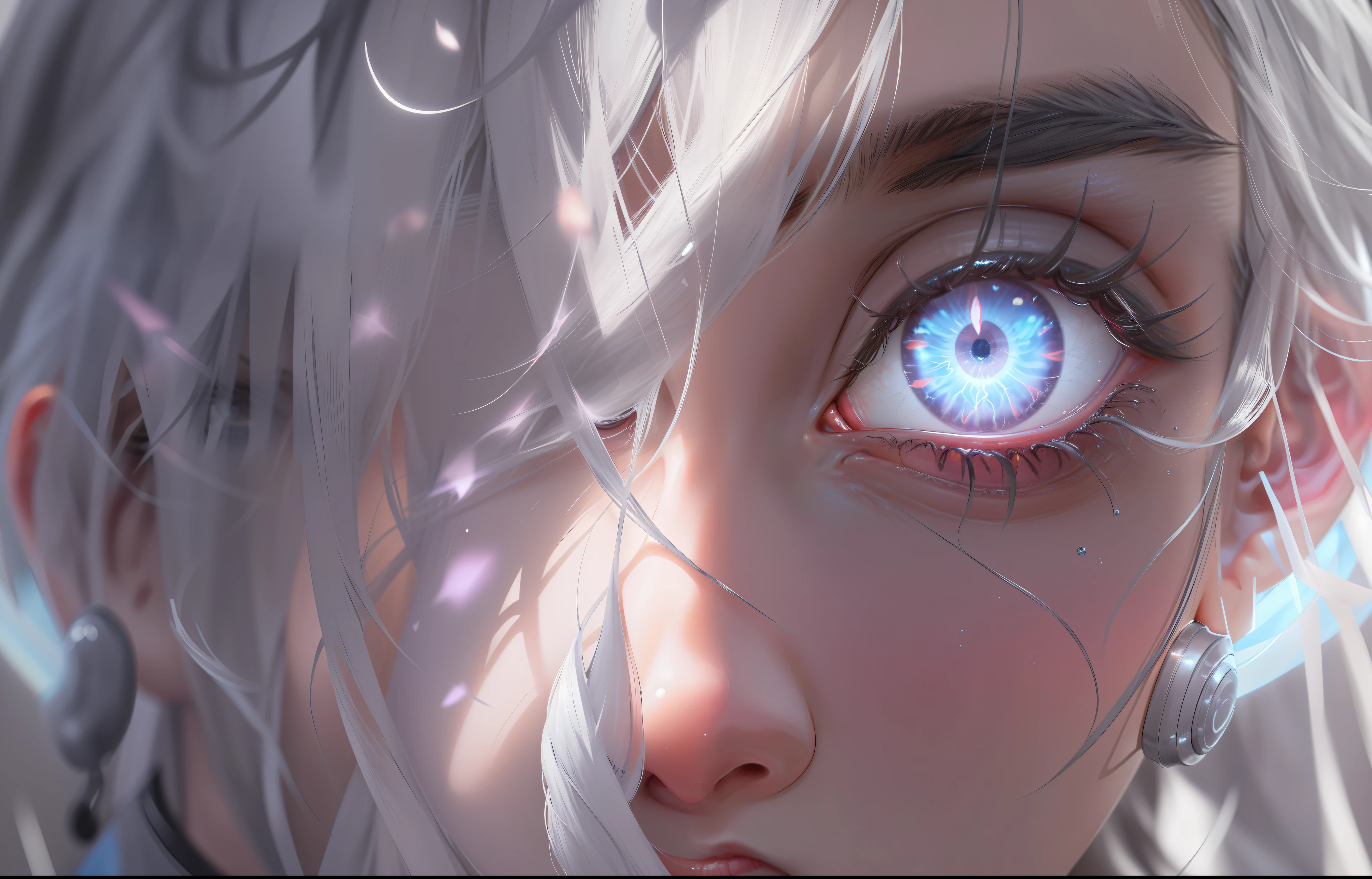 Anime girl with blue eyes and white hair staring at the camera - SeaArt AI