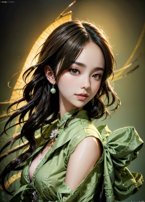 anime girl with long hair and a green and white dress, onmyoji, onmyoji portrait, official character art, onmyoji detailed art, ...