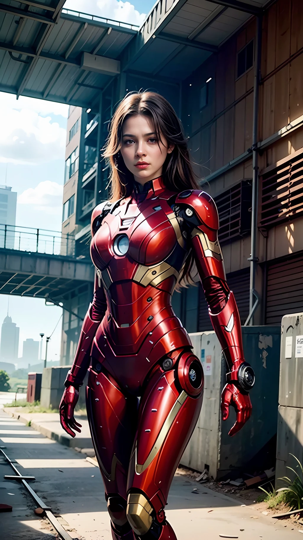 8k, เหมือนจริง, มีเสน่ห์, มีรายละเอียดสูง, a 20 year old girl a sexy and มีเสน่ห์ woman inspired by Iron Man wearing a shiny Iron Man mech. เธอแต่งตัวด้วยความเซ็กซี่และมั่นใจ, ตีความ Iron Man ได้อย่างสมบูรณ์แบบ&#39;ความแข็งแกร่งและความสามารถพิเศษ. โกดังร้างทำหน้าที่เป็นฉากหลัง, สร้างบรรยากาศอันเป็นเอกลักษณ์ที่เน้นย้ำถึงความกล้าหาญและความอุตสาหะของเธอ. ท้องฟ้าที่มีเมฆมากเพิ่มความรู้สึกตึงเครียดและความลึกลับให้กับฉากทั้งหมด. ความละเอียดสูงนี้, ภาพคุณภาพสูงจะทำให้คุณได้รับประสบการณ์ภาพที่น่าตกใจ. โกดังร้างที่มีรายละเอียดและเครื่องจักรแวววาวจะคอยจับตาดูคุณ. การเรนเดอร์ OC, แสงที่น่าทึ่ง, คุณภาพที่ได้รับรางวัล