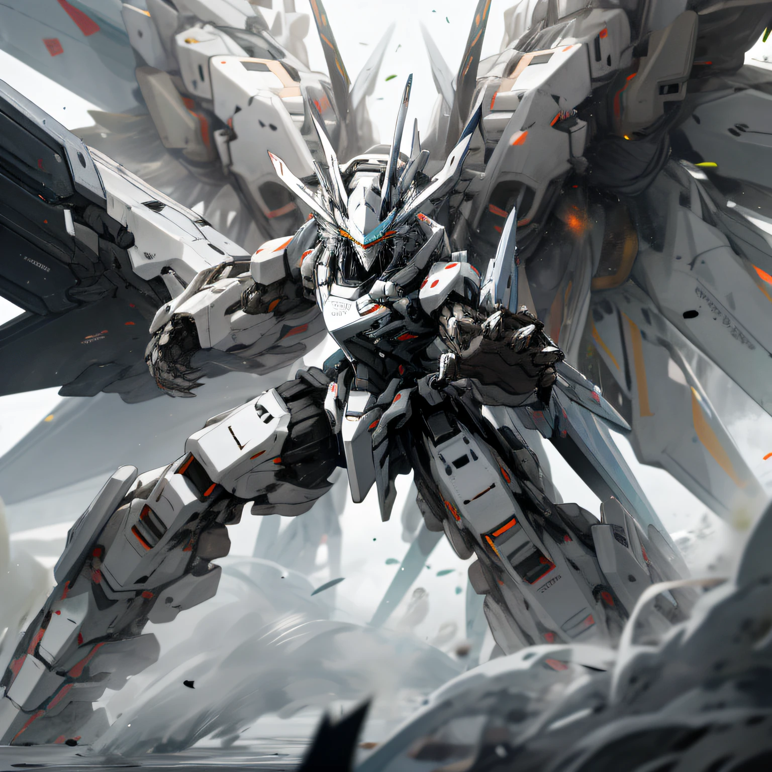 White and black mecha, Dragon helmet, claw weapons