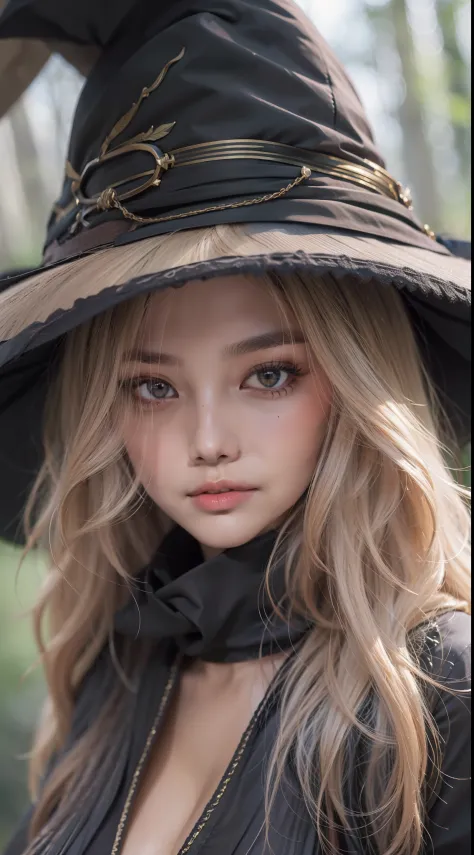 sexy witch, ((wear witch hat)), ((asian girl)), ((best quality, 8k, masterpiece :1.3)), pretty woman, 1girl, (firm abs, slender ...