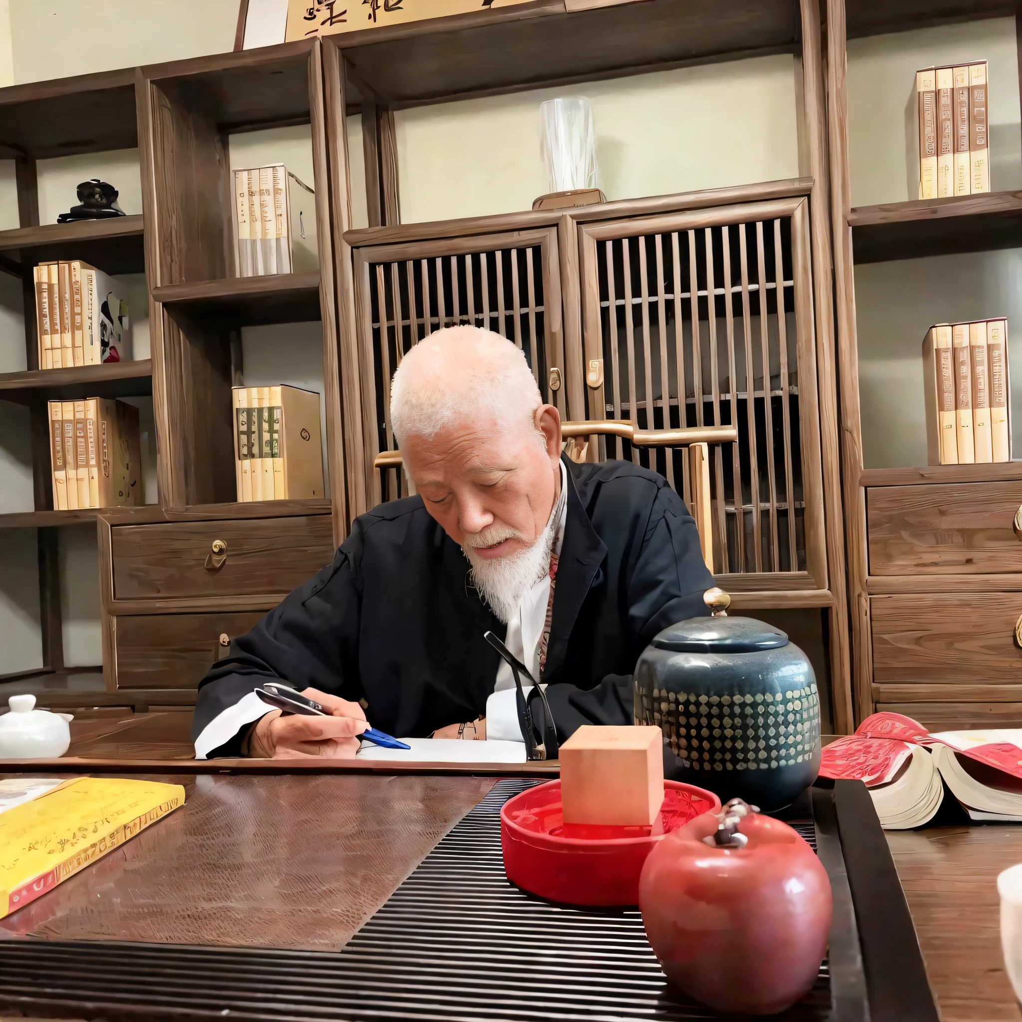 كان هناك رجل يجلس على طاولة ويكتب كتابا, مستوحاة من Sesshū Tōyō, يبلغ من العمر حوالي 80 عامًا, riichi ueshiba, تشيبا يودا, مستوحى من إيتو جاكوتشو, مستوحاة من وو داوزي, مستوحى من كانو تانشين