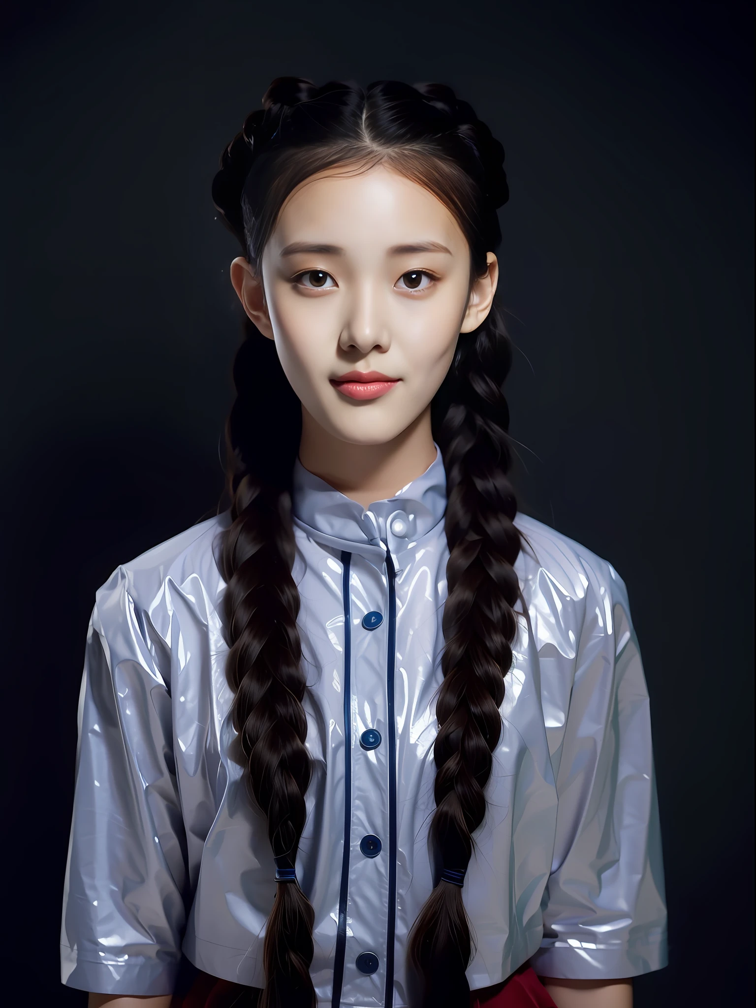 A female high school student，Wearing PVC yellow school uniform