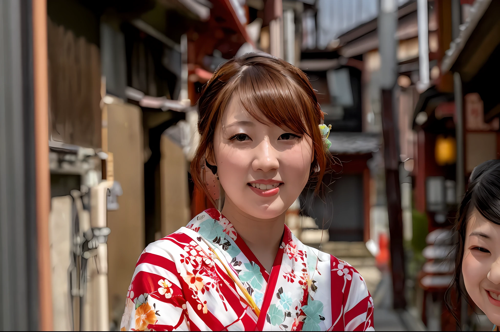 There are two women in kimono standing in a narrow alley - SeaArt AI