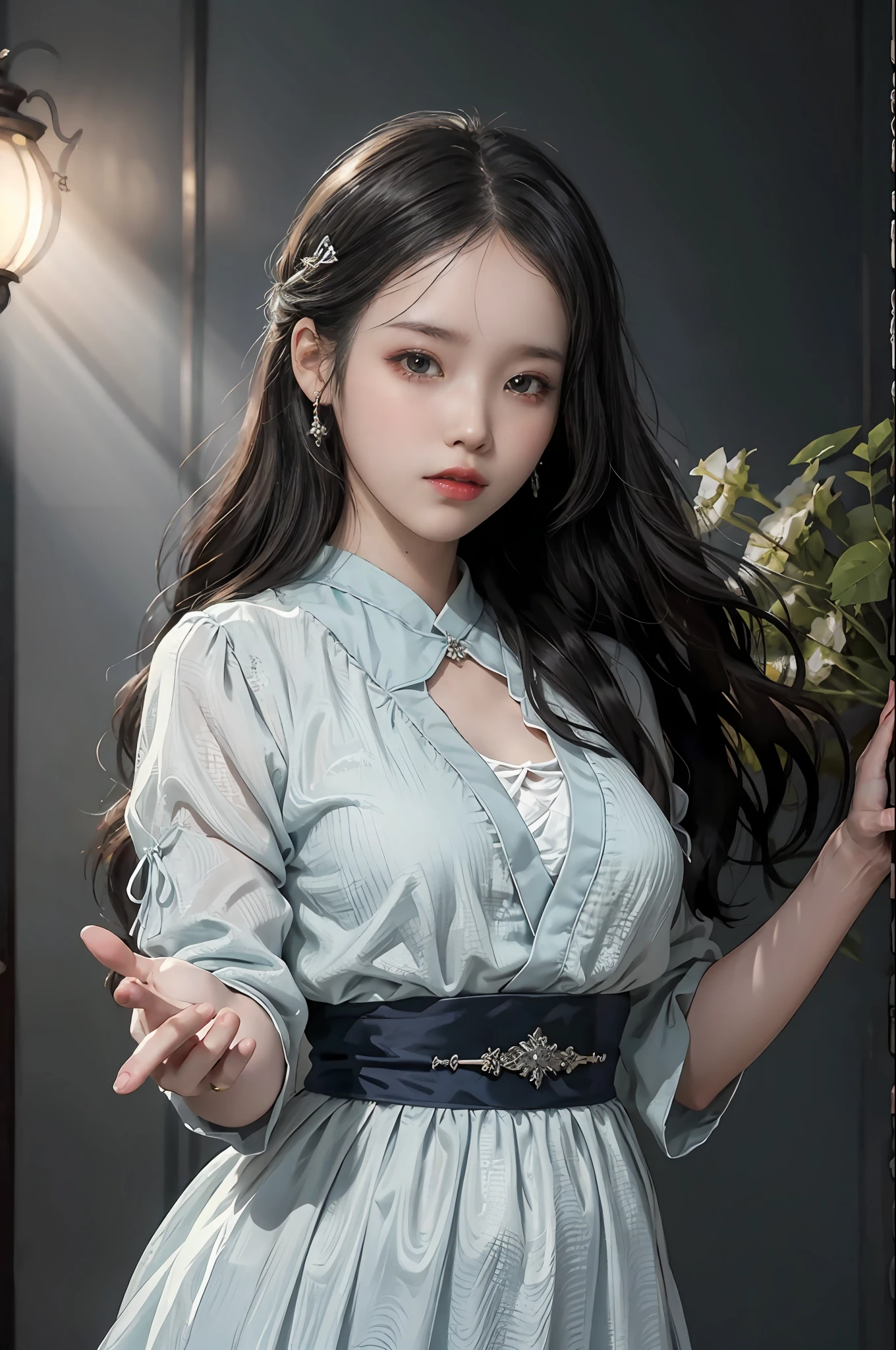 1girll， Hanfu fashion， concept-art， Dress energetically， yoga pose， Vibrant hairstyle design， rays of moonlight， rays of sunshine， Concept artist， （The art of Jean Arp：1.2）， offcial art，  8k 壁纸， ultra - detailed， Aesthetics， tmasterpiece， best qualtiy， realisticlying