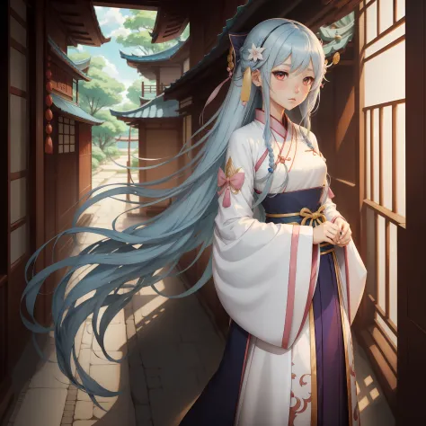 An anime character from a woman dressed in Hanfu，Wear long, fluent clothes，pretty anime character design，anime visual of a cute girl，Kantai collection style，anime moe art style，small curvaceous loli，Chen Jiru，small loli girl，Anime character design，Highly d...