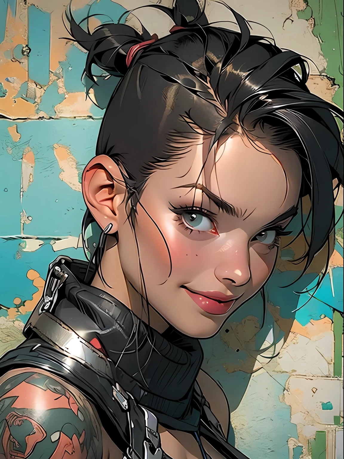 fully body, master part, best quality, super detaill, 8K, gorgeous  woman, Tank Girl com cara de maluca, malicious smile , colored mohawk hair, Punk Girl, post-apocalyptic world, ((  of the tank )), nijistyle, torn and dirty clothes, short mohawk, sides of shaved head, clean  face