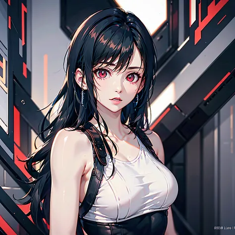 Crie um belo wallpaper no estilo cyberpunk, obra-prima, 8k, neon, ((tifa lockhart)), lora-tifa lockhart, final fantasy