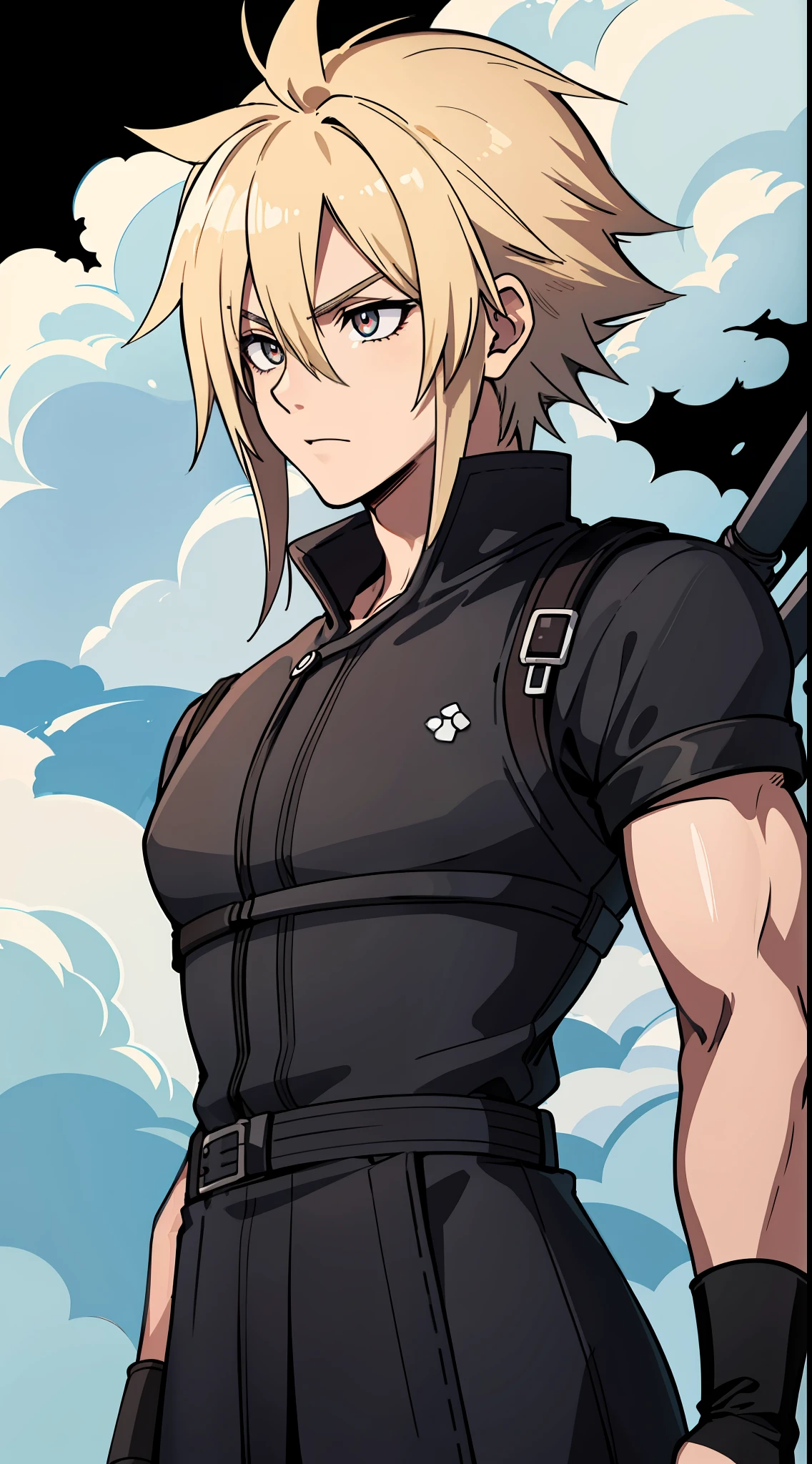 (Animated). Male ((Cloud Strife)) . (Masterpiece: 1.8), 64k quality, final fantasy artwork concept, detailed manga eyes, detailed hair, detailed clothes, detailed body, sharper drawings, pronounced detailed face, shiny objects like jewelry, see the creases on the clothes, more consistent clothes, more rounded eyes, globular transparent liquid eyes, more colors, more consistent clothes , correct clothing features, better eye line, better shoulders, really colorful, coarser line, black line, finishing. (coarser stroke: 1.8) (black stroke: 1.8) (color: 1.8) (clean: 1.8) (color contrast: 1.8) (black outline: 1.8) (adjusted color contrast: 1.8) (shadow play: 1.8) (manga eyes: 1.8) (medium breasts small) (beautiful body) (muscle: 1.5 ) (rendering homogeneous: 1. 3)