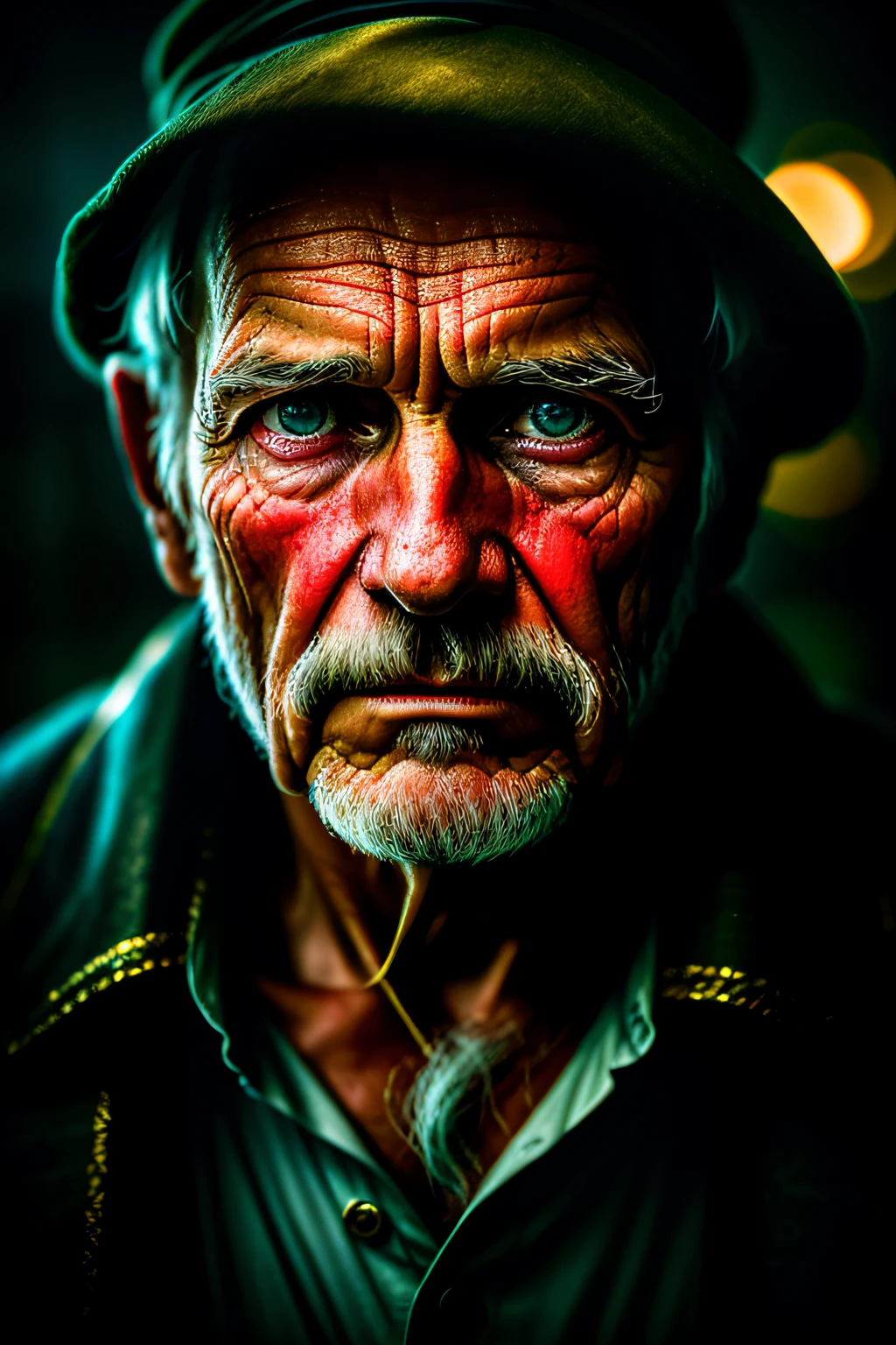 (sharp focus:1.2), an award winning photo of an old man peasant, water droplets, thunderstorm outside, lightning back lighting, , lines on face, wrinkles, extremely detailed skin, sadness, hopelessness ,cloudy eyes, (deep shadows:1.1), high contrast, beautiful eyes, absurdres, 8k, (high quality:1.3), , artstation hd, concept art, detailed face and body, award-winning photography, (moody lighting:1.2), depth of field, bokeh, 4K, HDR