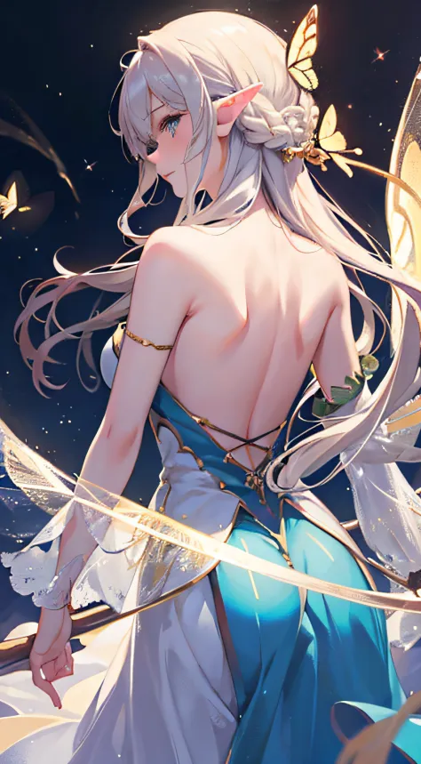 high high quality，tmasterpiece，master masterpieces，top cg rendering，yuki，elf girl，her back，frontage，butterfly lights，toplight，si...