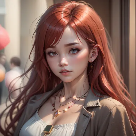 red hair、Necklaces and necklace girls, Soft portrait shot 8 K, 8K Artgerm bokeh, shot with canon eoa 6 d mark ii, young wan angel, taken with canon eos 5 d mark iv, taken with canon 5d mk4, yanjun cheng, Shot on Canon EOS R 6, portrait shot 8 k