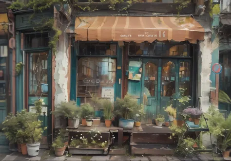 (tmasterpiece、top-quality、ultra - detailed、illustratio), Flowers, No_Humanity, window, a chair, DL, Landscapes, Door, potted pla...
