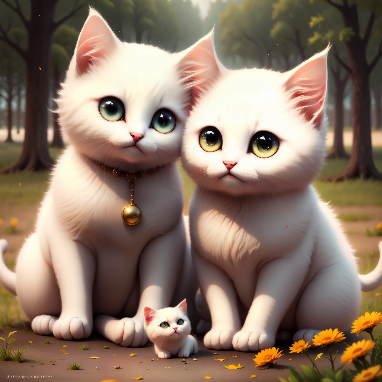 The white kitten is smiling happily，Big jewel-like eyes，Cute smile，The young body plays happily in various landscapes、big laughter、Four seasons of spring, summer, autumn, winter