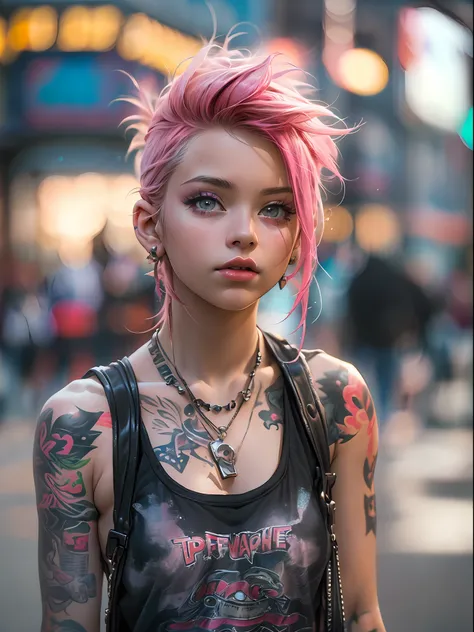 Photograph of a cute 18 year old punk girl,、(top-quality、in 8K、32K ...