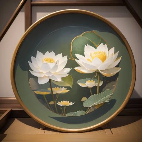 tang dynasty painting，the lotus flowers painted in watercolor are a highly detailed restoration、a masterpiece of precise express...