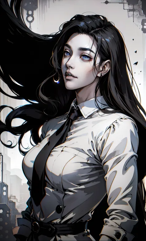 Close-up of a girl in a suit and tie, androgynous vampire, junji ito 4 k, with long dark hair, ito junji art, style of junji ito...