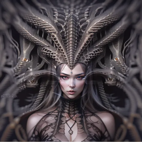 a close up of a woman with a strange face and a strange head, psytrance y giger, symmetrical portrait scifi, giger portrait of q...