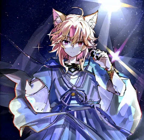 anime boy with cat ears holding microphone in front of stars, neferpitou, trigger anime artstyle, anime cat, author：shitao, haji...