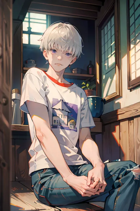 (absurdres, highres, ultra detailed, HDR), masterpiece, best quality, inumaki toge, 1man, solo, handsome, short hair, white hair...