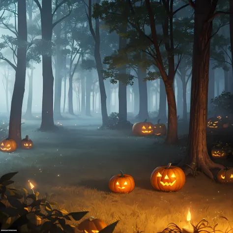 blur backgroun，halloween scene，blur backgroun，no characters appear，darkly，fanciful，a forest full of plants，infinite details，c4d，...