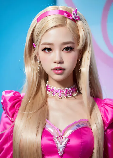 A close-up of a Barbie doll with long blonde hair, anime barbie doll, Portrait of Barbie, barbiecore, Barbie, Barbie or Ken doll...