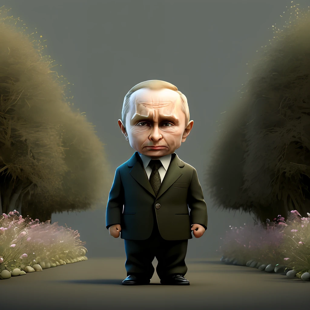 cbzbb , Vladimir Putin ,charachter ,cute, little,  beautiful, devian art, trending artstation, digital art, detailed, cute, realistic, humanoide, character, tiny,cinematic sho ,cinematic lights, Vladimir Putin,looks happy, garden in background