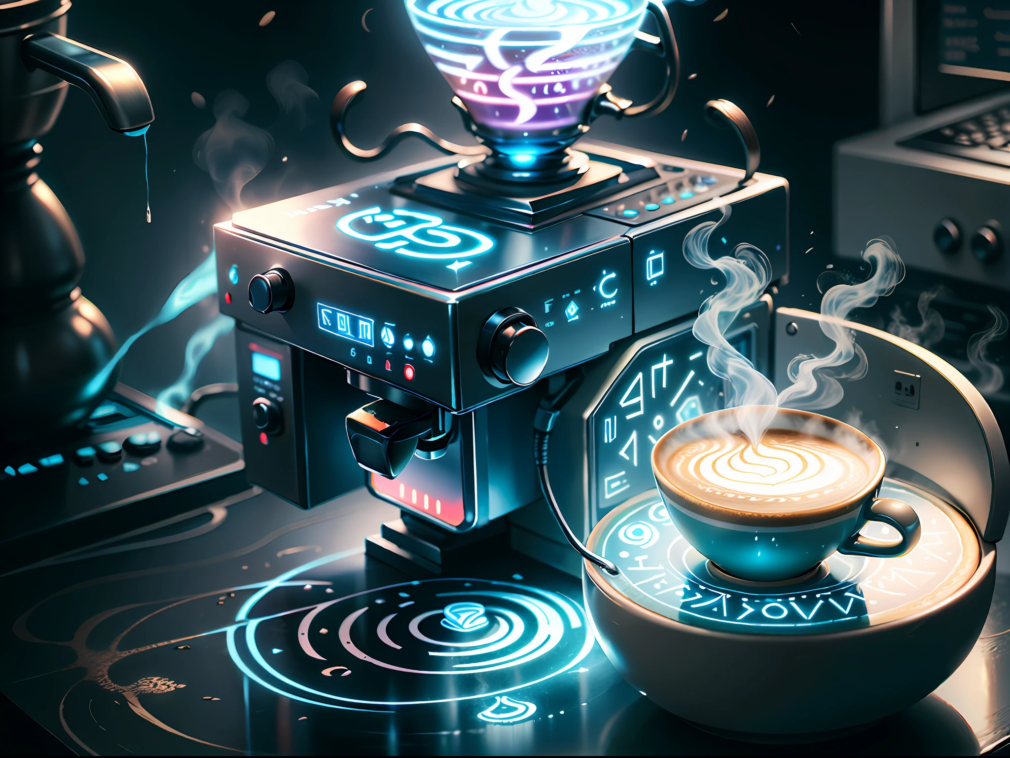 Leuchtende RunenAIV2_hellblaue Kaffeemaschine