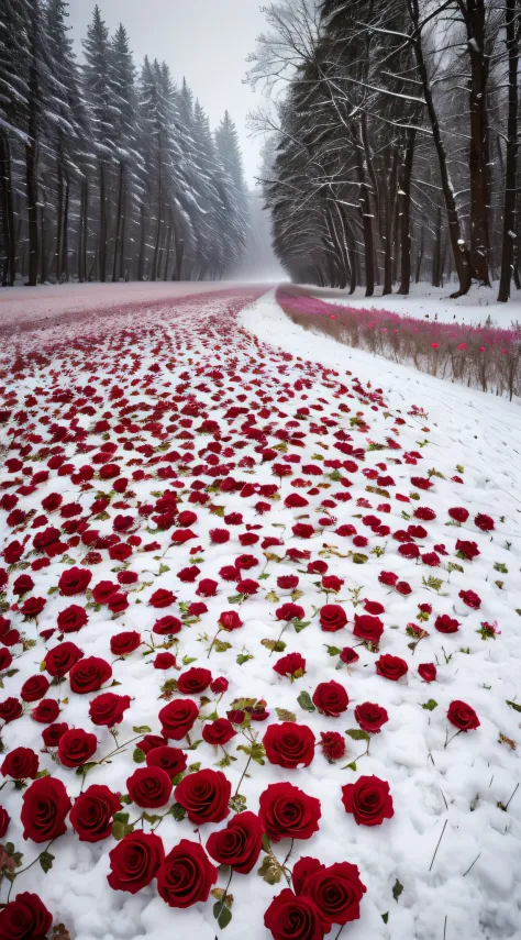 there are many roses lying on the snow, really beautiful nature, beautiful nature, rosette, unbelievably beautiful, rosses, with...