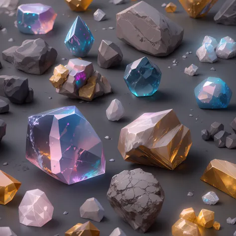 UI，pictogram，magia，Artistically，Beautiful minerals, rainbow crystals, Ultra detailed, ultra - detailed, 8K, Unreal Engine 5, a 3D render，light dots